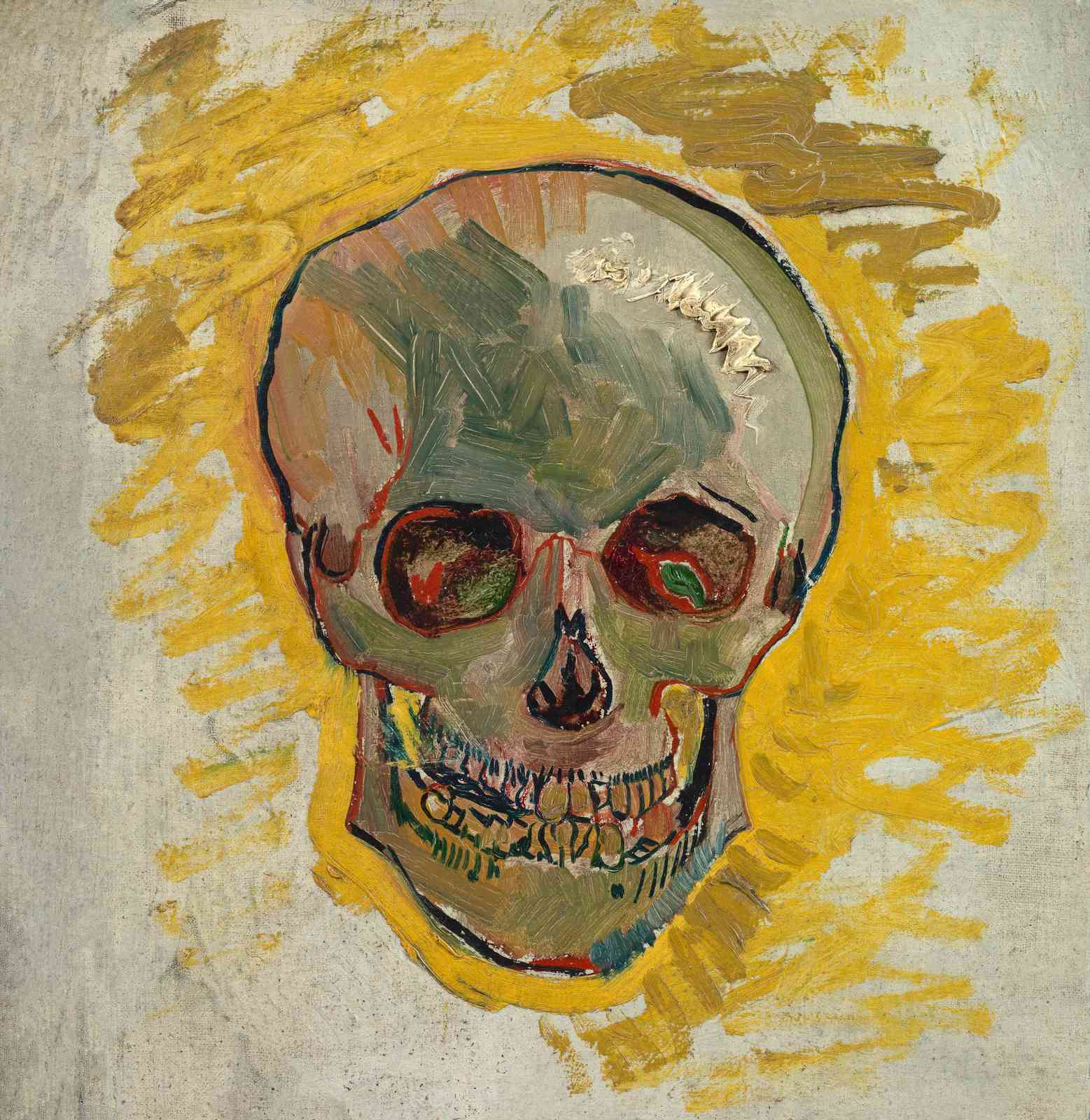 Van Gogh Skull Yellow Background Wall Art