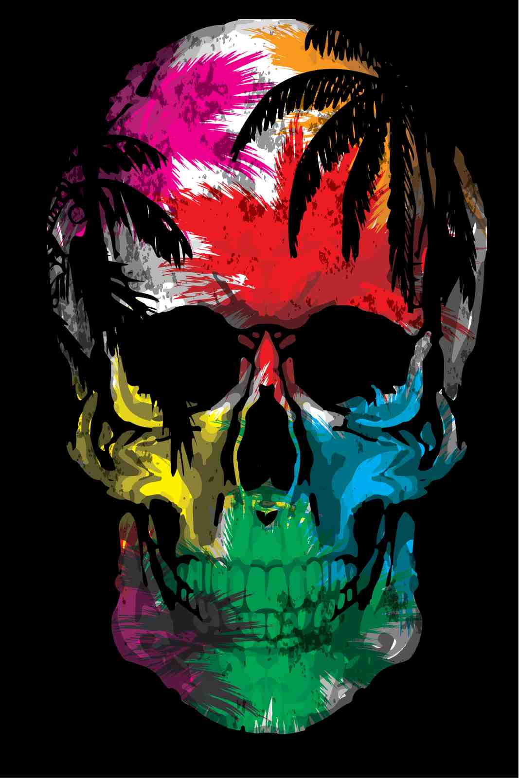 Vibrant Skull Palm Tree Wall Art