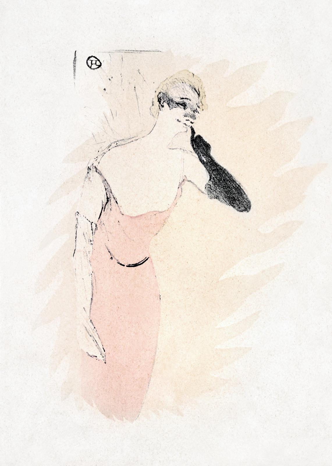 Elegant Pink Dress Woman Sketch Wall Art