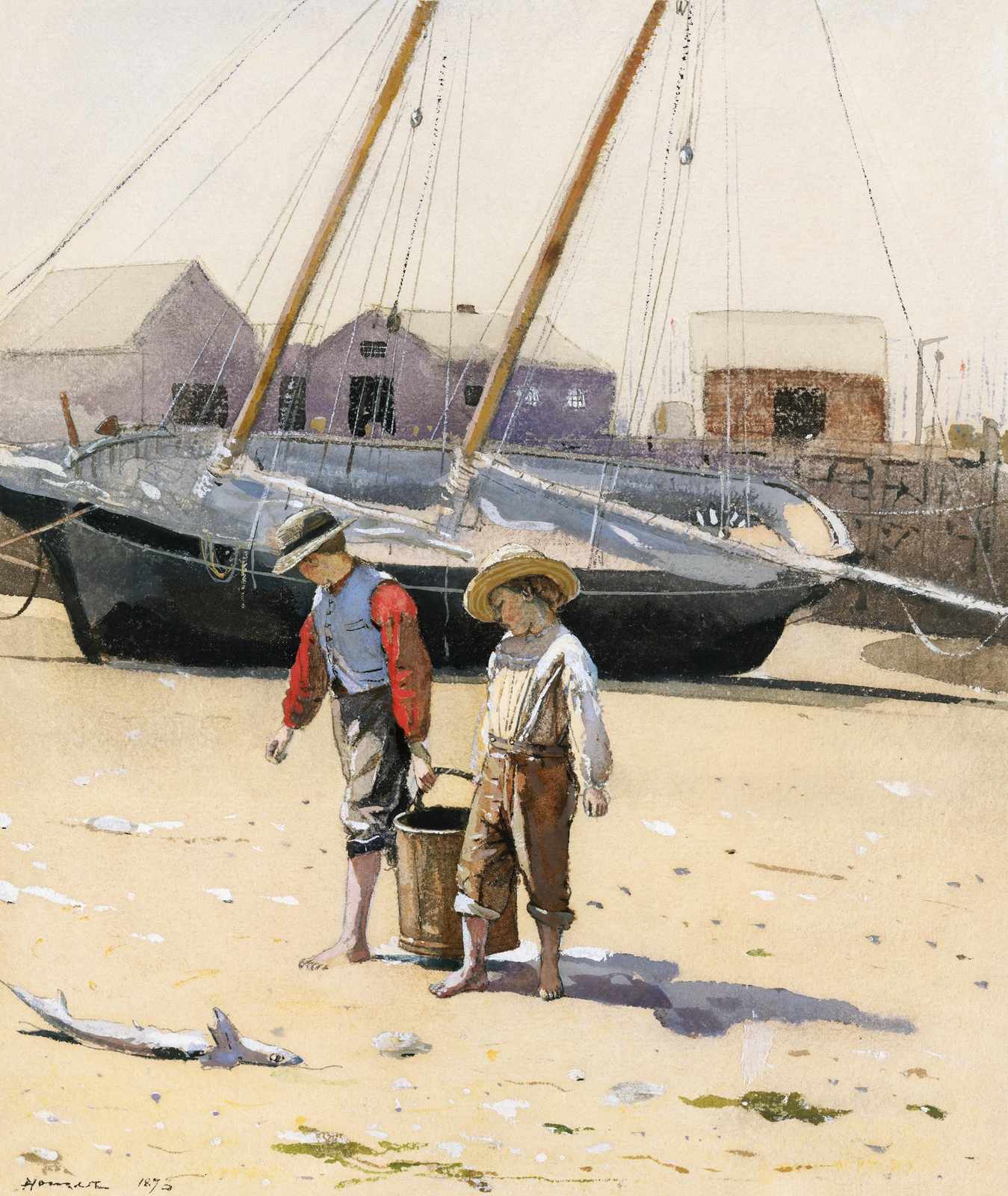 Boys Fishing by the Sea Wall Art