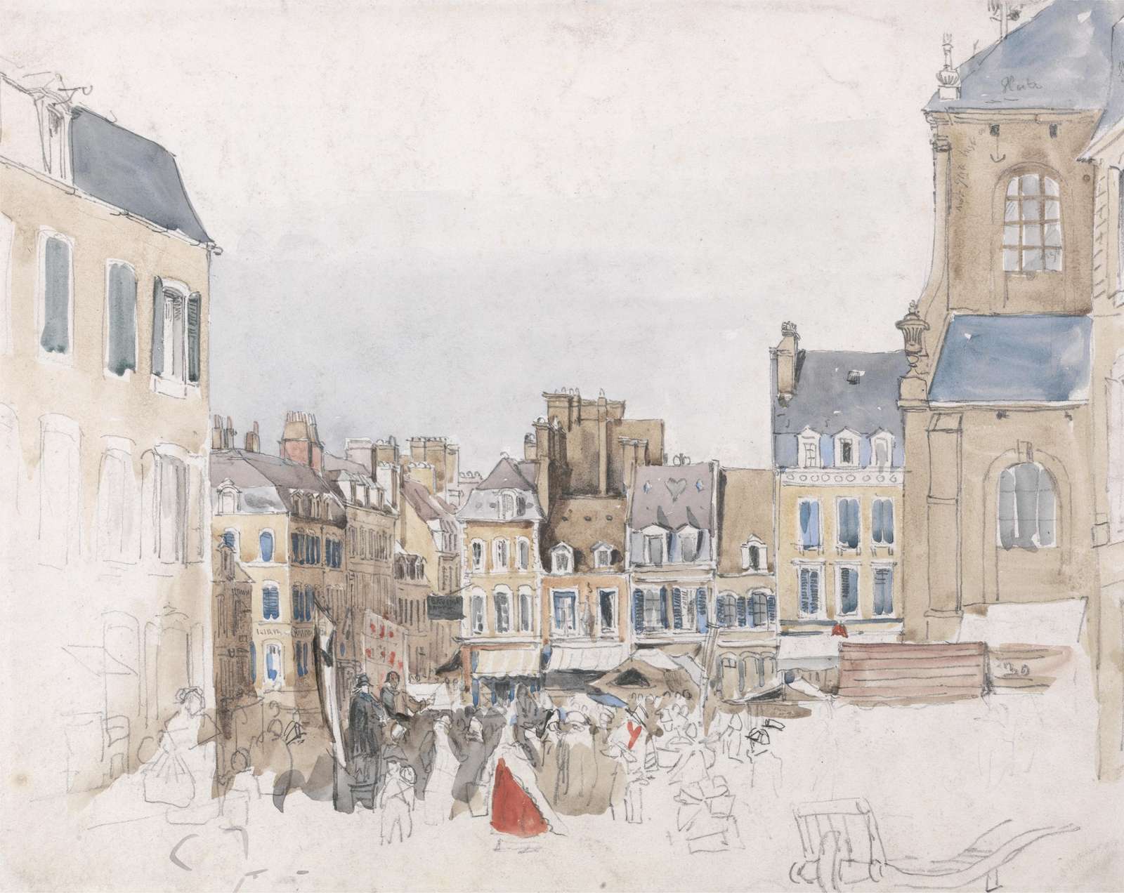 European City Market Watercolor Wall Art