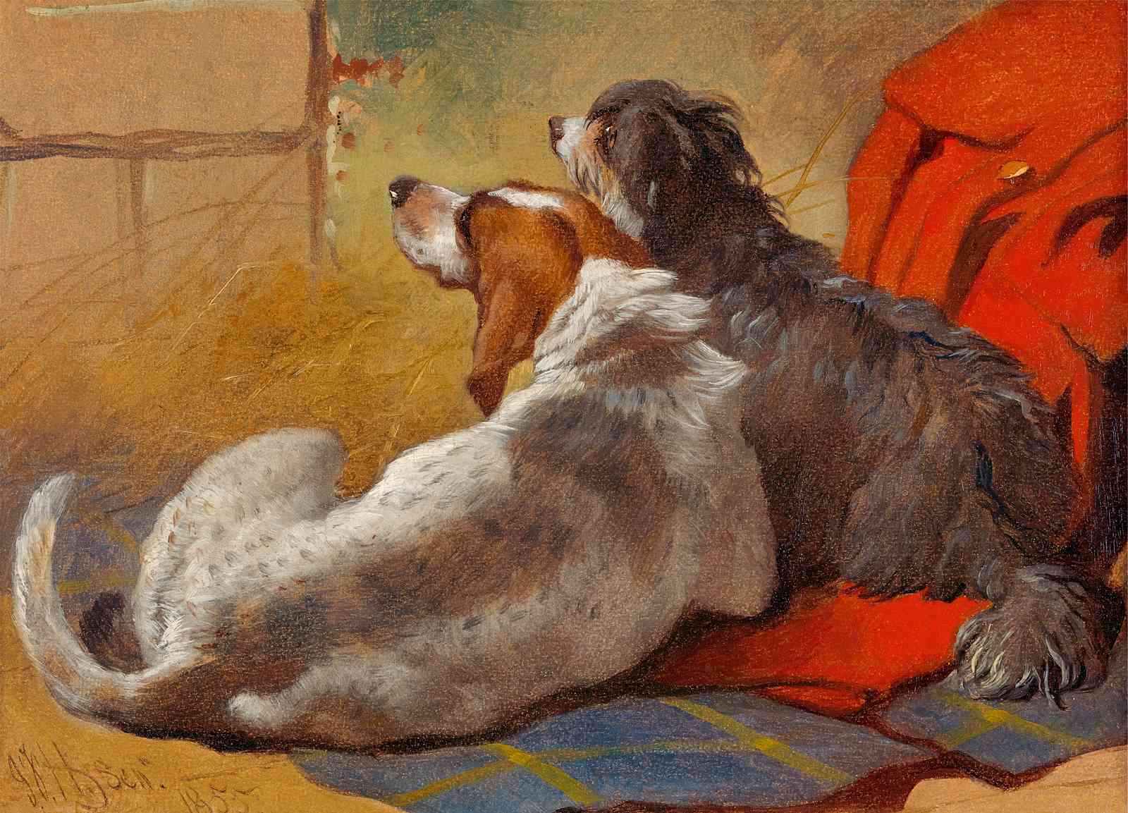 Cozy Companions: Two Dogs Waiting Wall Art