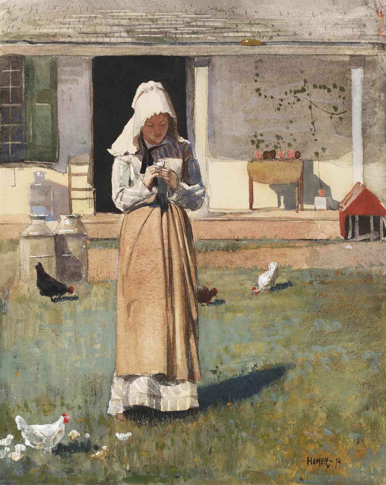 Nostalgic Farm Girl with Chickens Wall Art