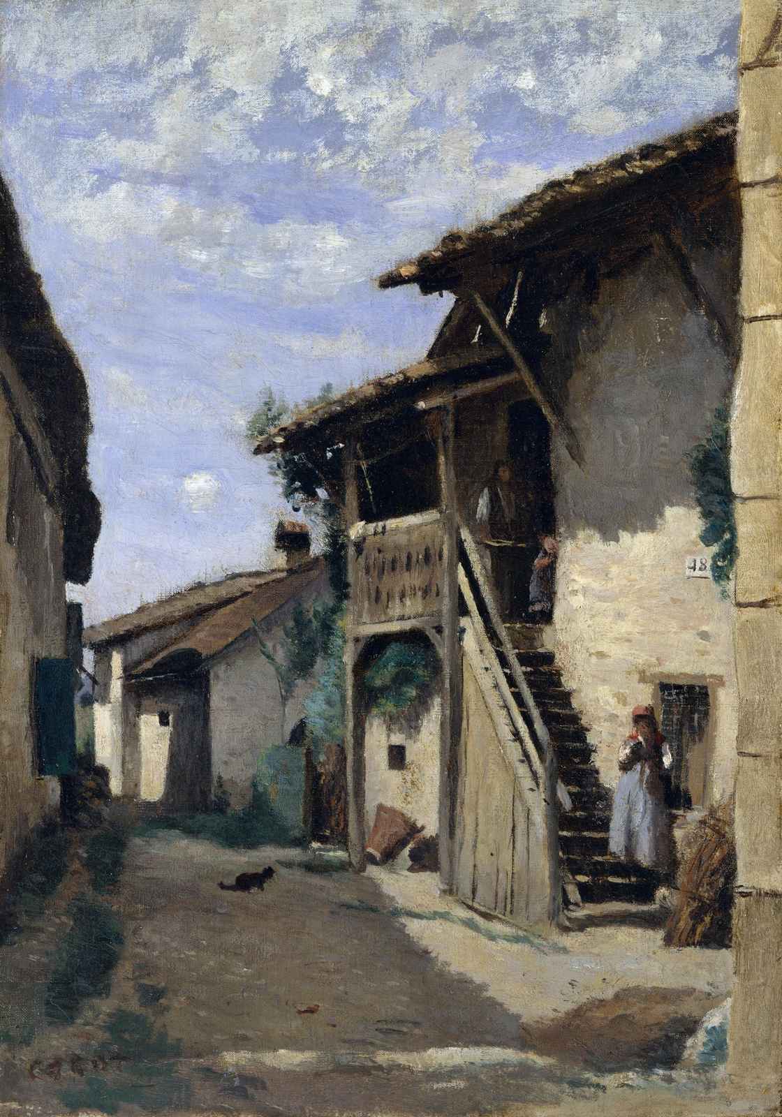 Idyllic Village Scene Oil Painting Wall Art