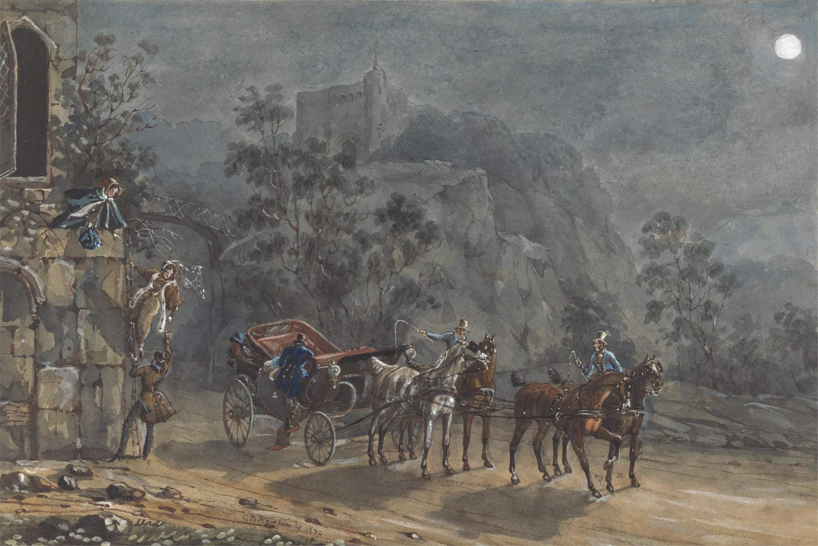 Vintage Coach & Moonlit Castle Wall Art
