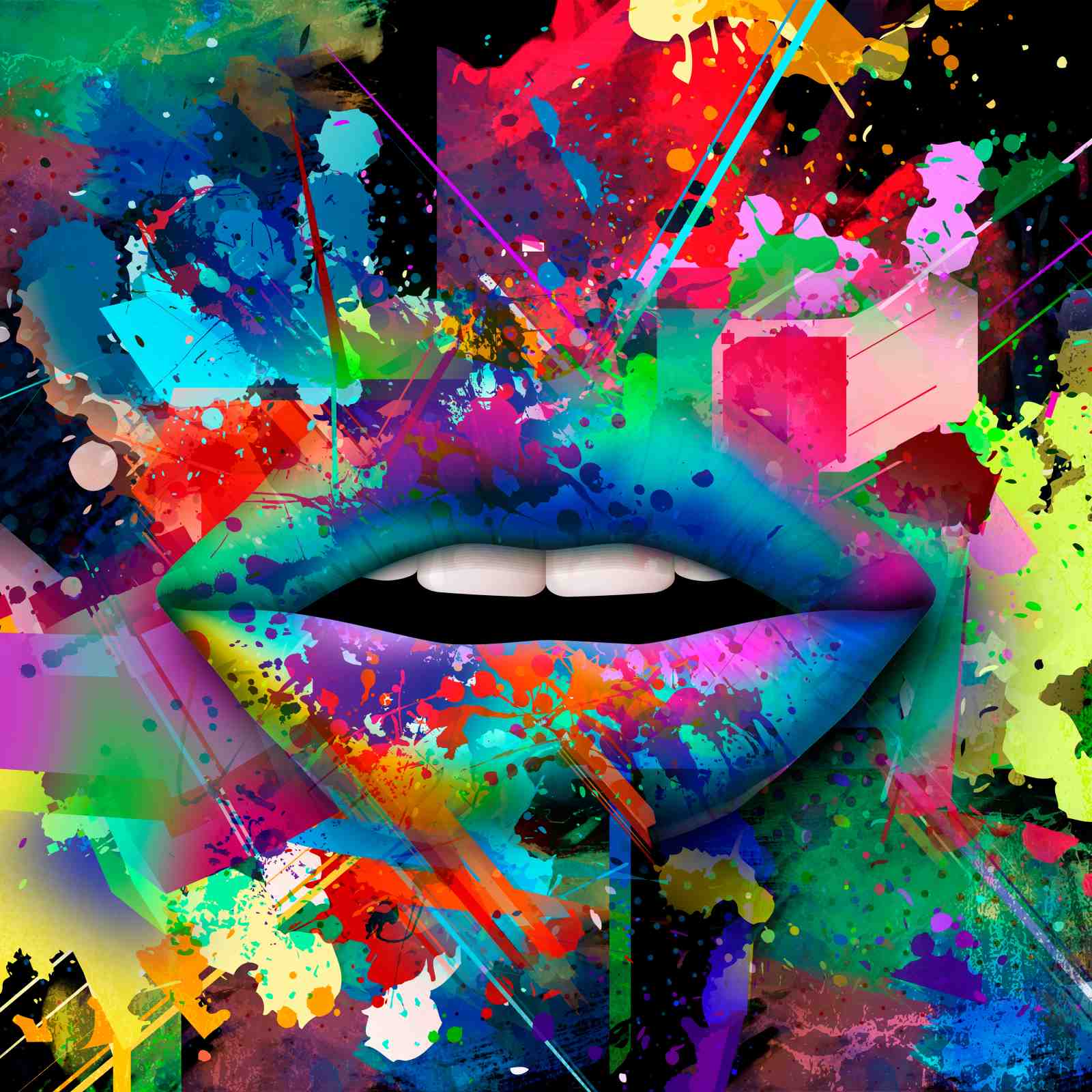 Vibrant Lips Splash Art Wall Art