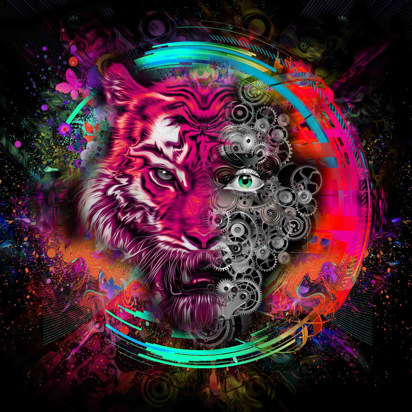 Cybernetic Tiger Abstract Wall Art
