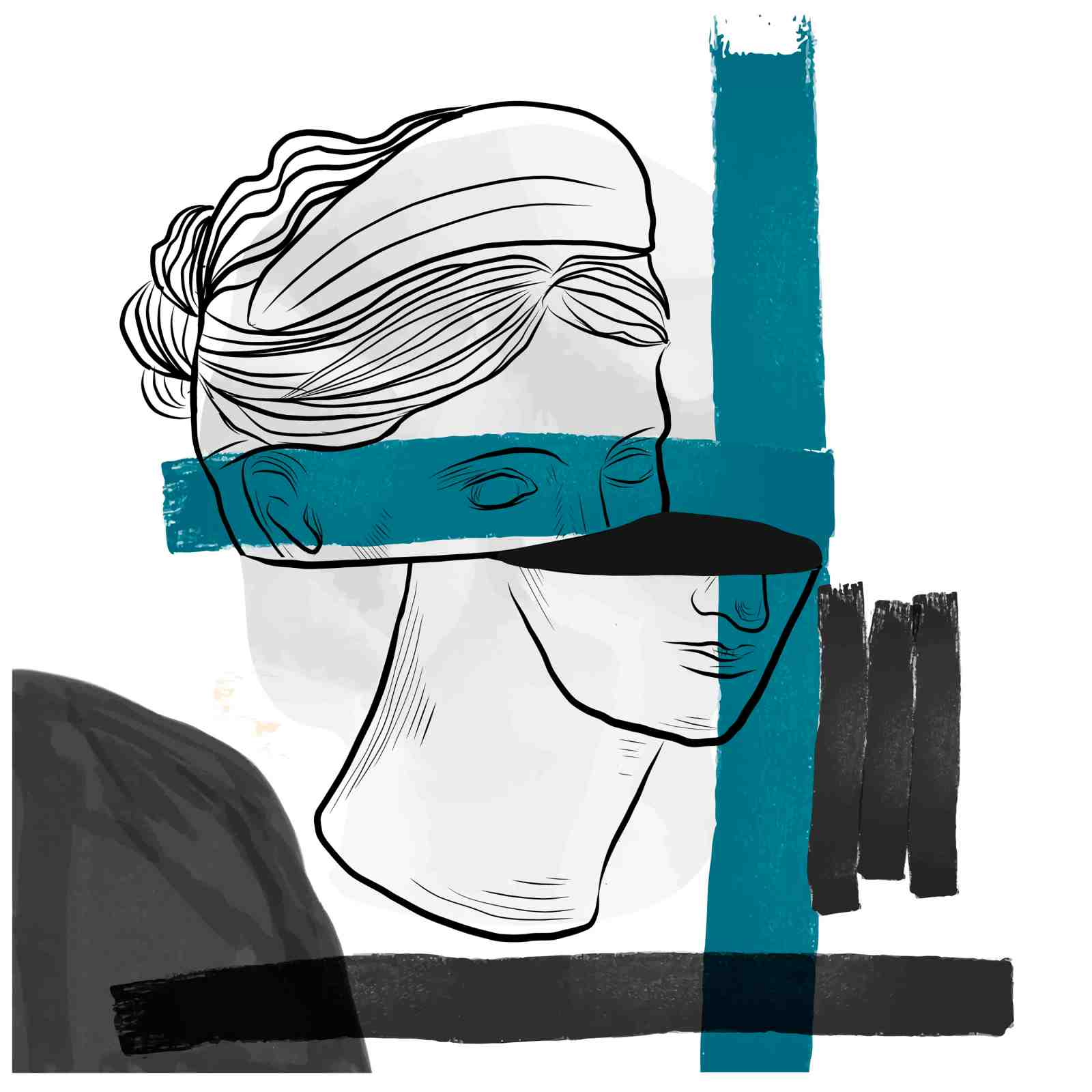 Abstract Greek Bust Teal & Black Wall Art