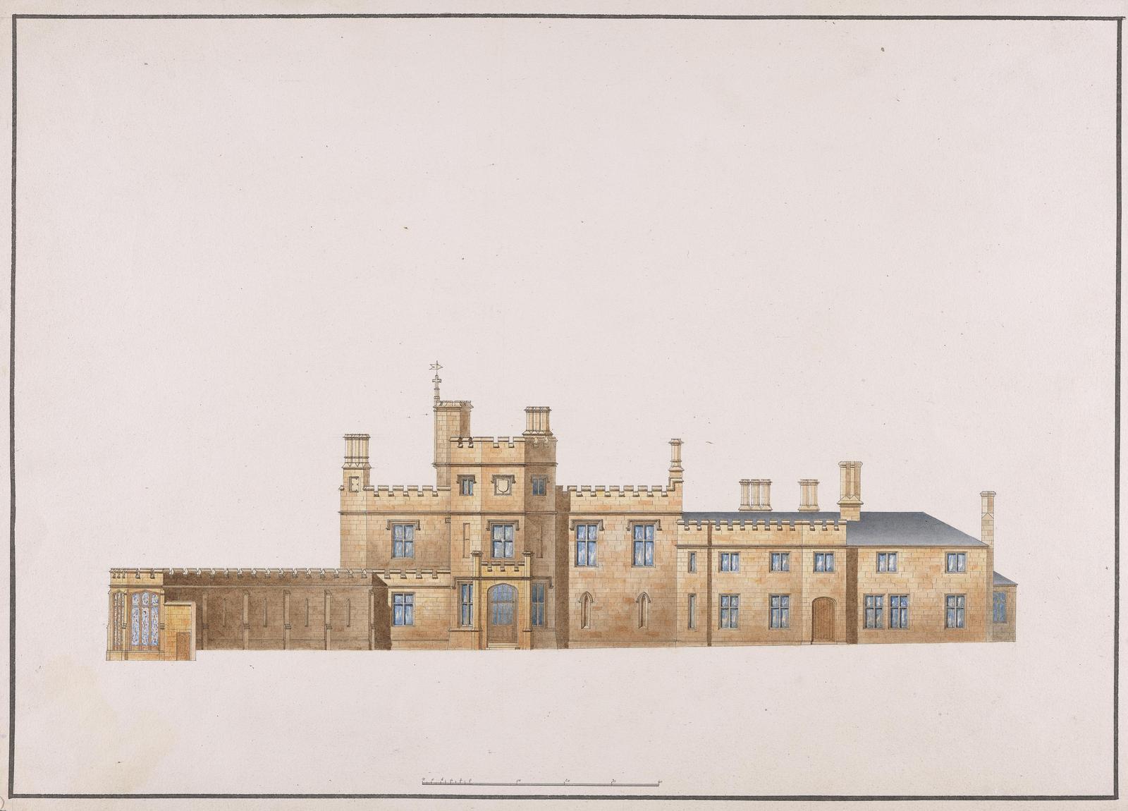 Historic Manor House Architectural Blueprint Wall Art