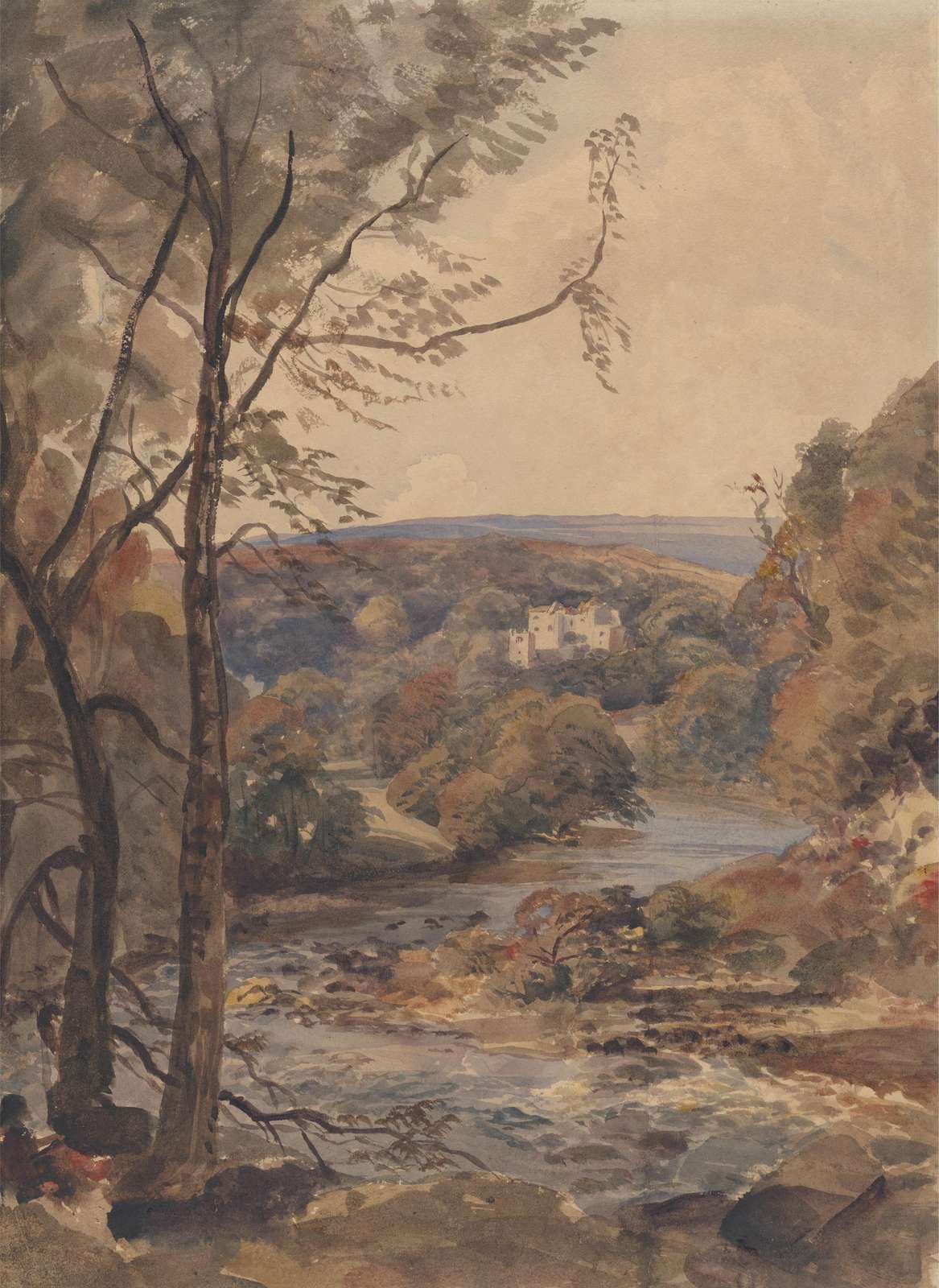 Serene River Landscape with Castle Wall Art