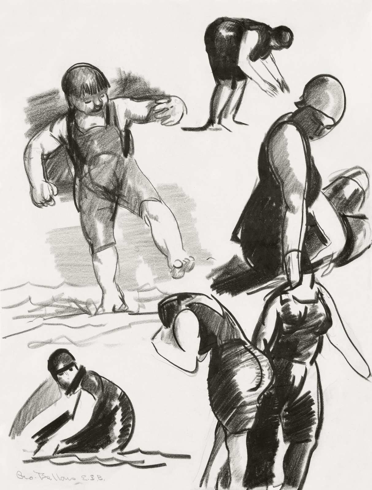 Vintage Beach Scenes Charcoal Sketch Wall Art