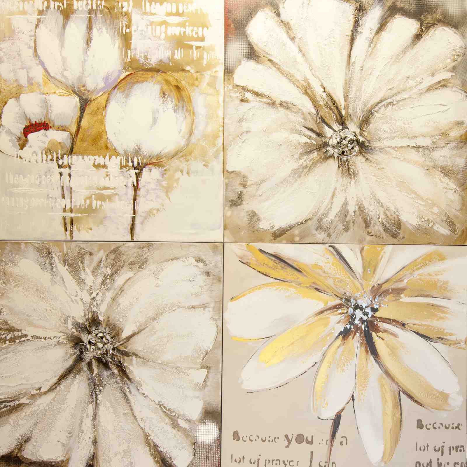 Elegant Floral Textured Gold & White Wall Art