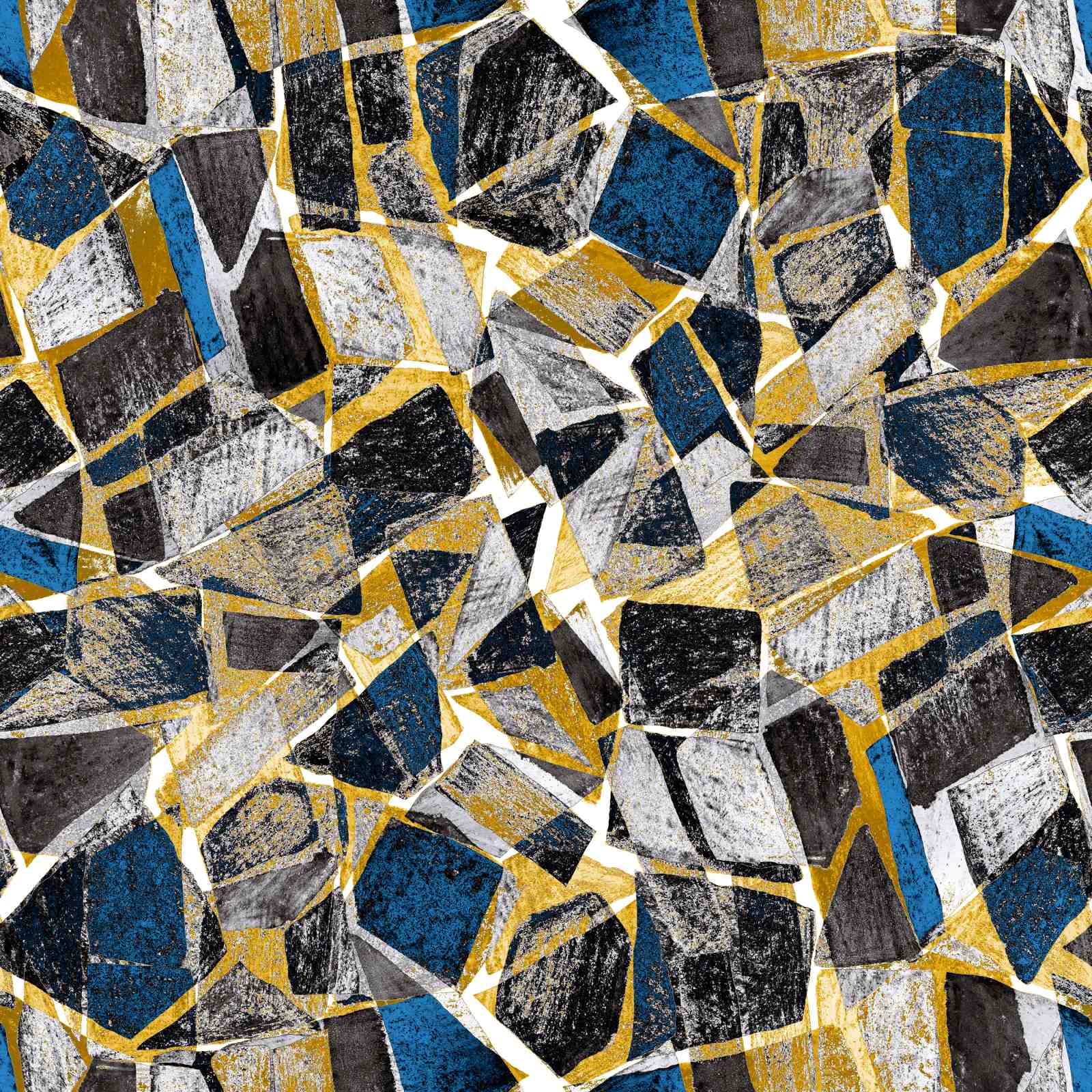 Abstract Geometric Blues & Gold Wall Art