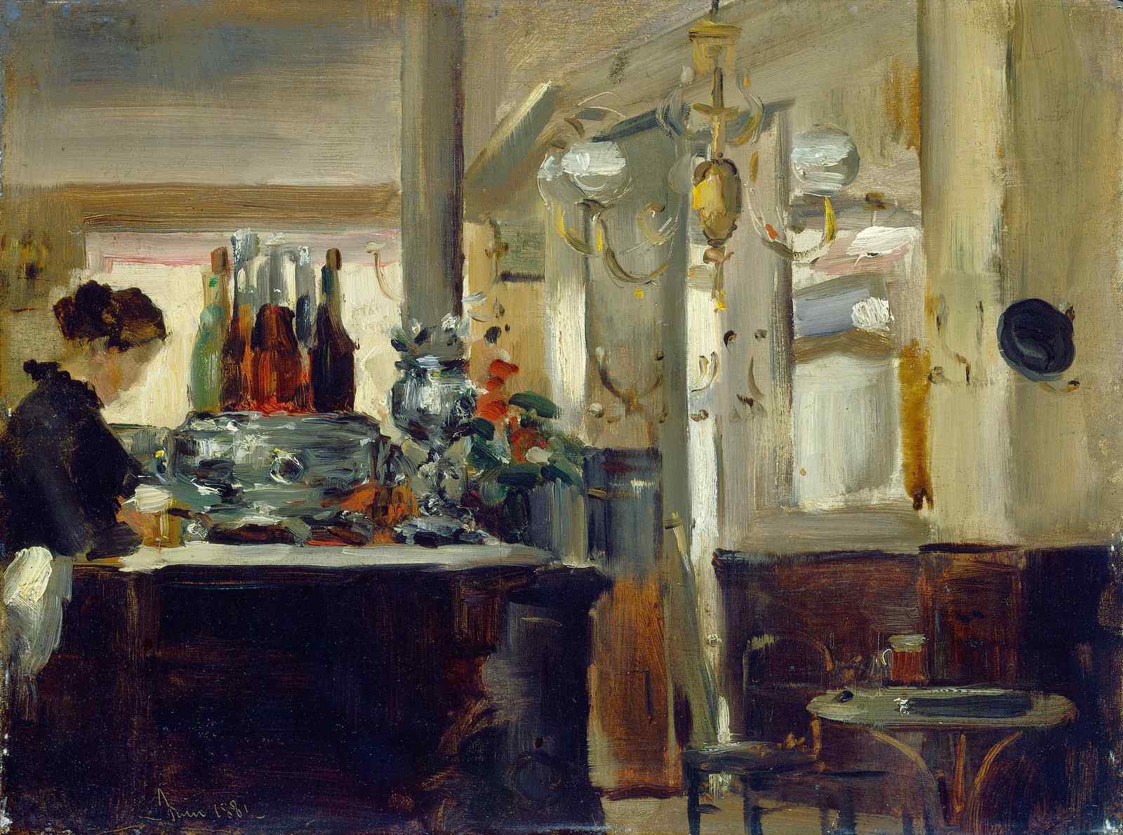 Vintage Cafe Scene Oil Painting Wall Art