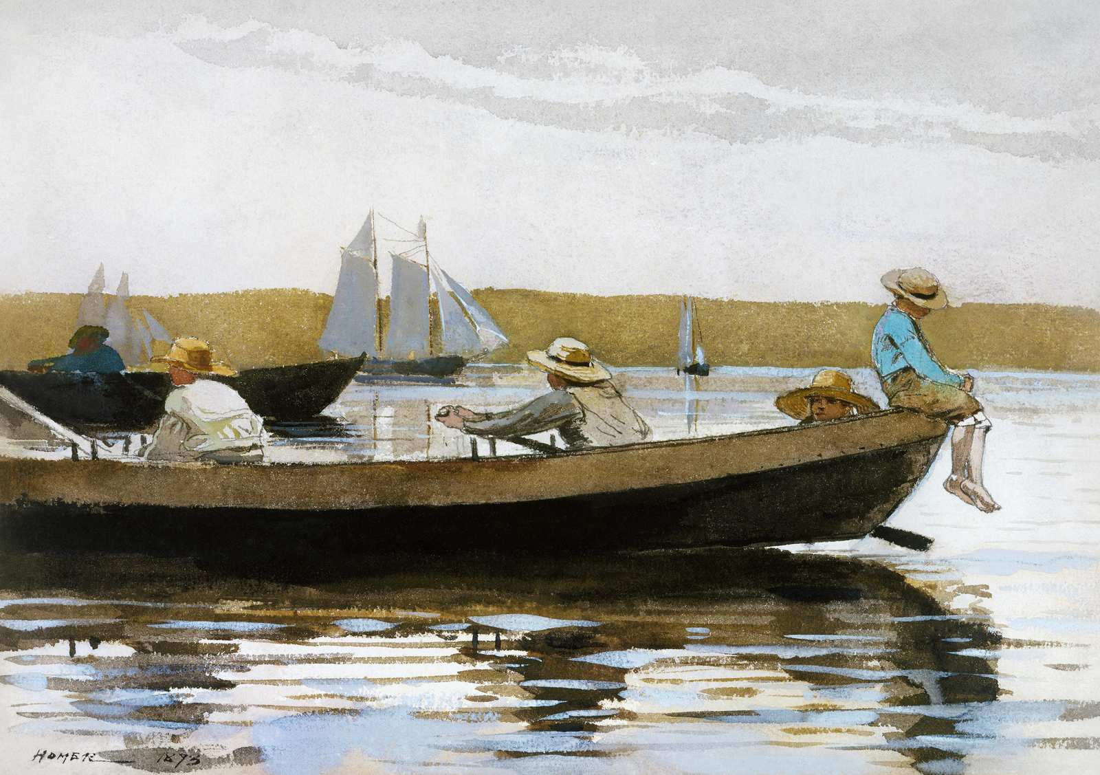 Coastal Boys Rowing Watercolor Wall Art