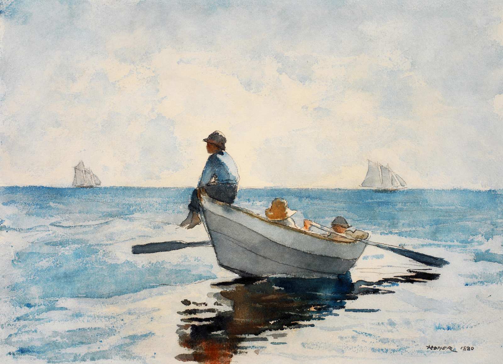 Serene Voyage: Coastal Rowboat Wall Art