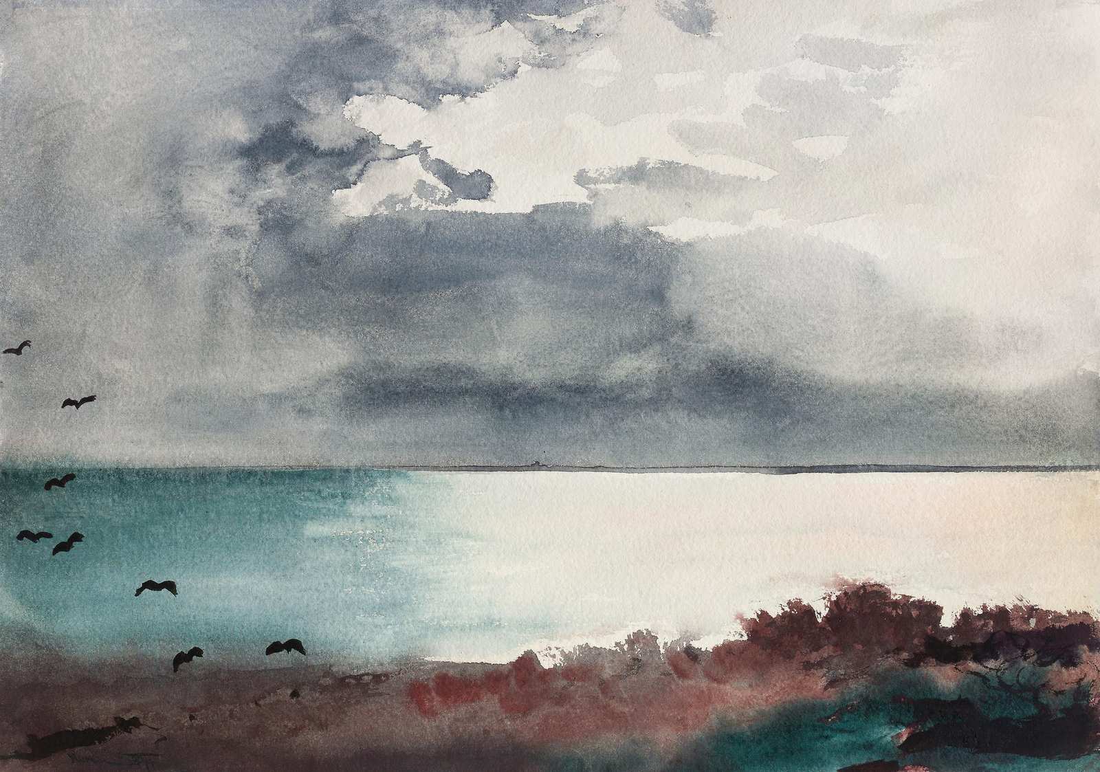 Moody Coastal Birds Watercolor Wall Art