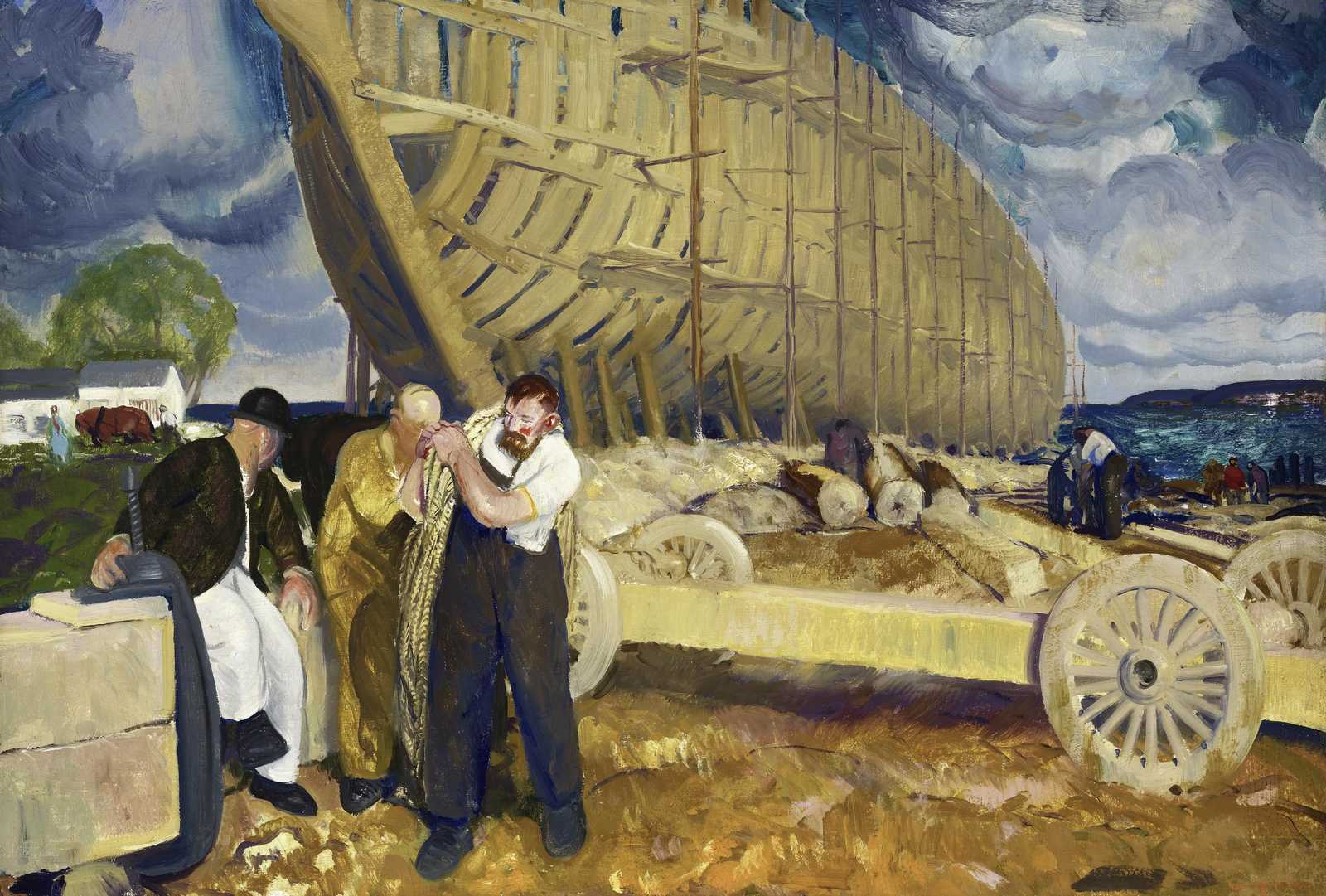 Vintage Shipbuilding Scene Wall Art
