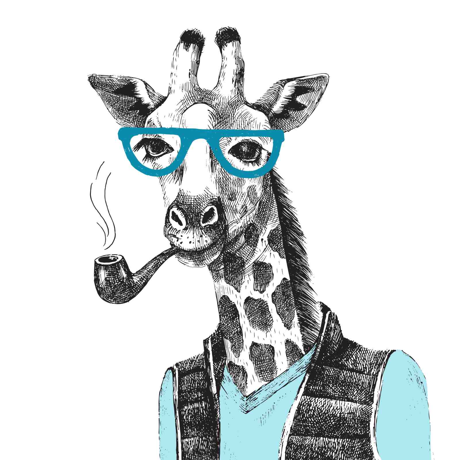 Hipster Giraffe Smoking Pipe Wall Art