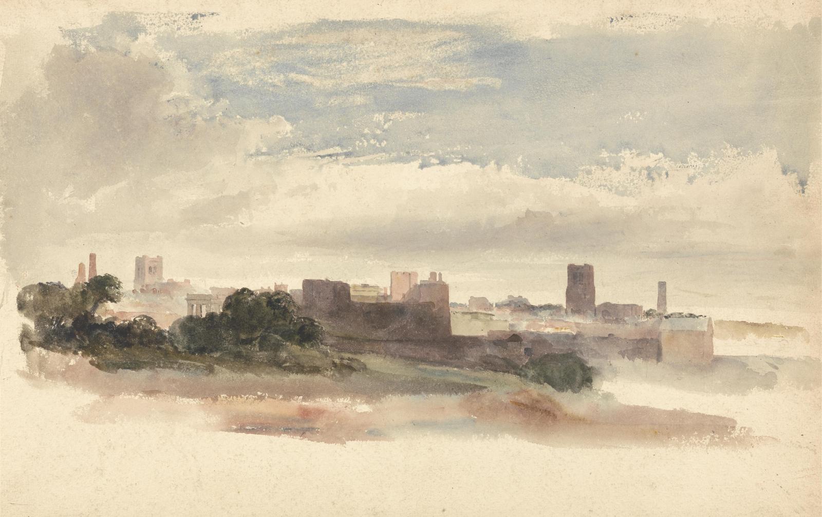 Misty Cityscape Watercolor Historic Landmark Wall Art