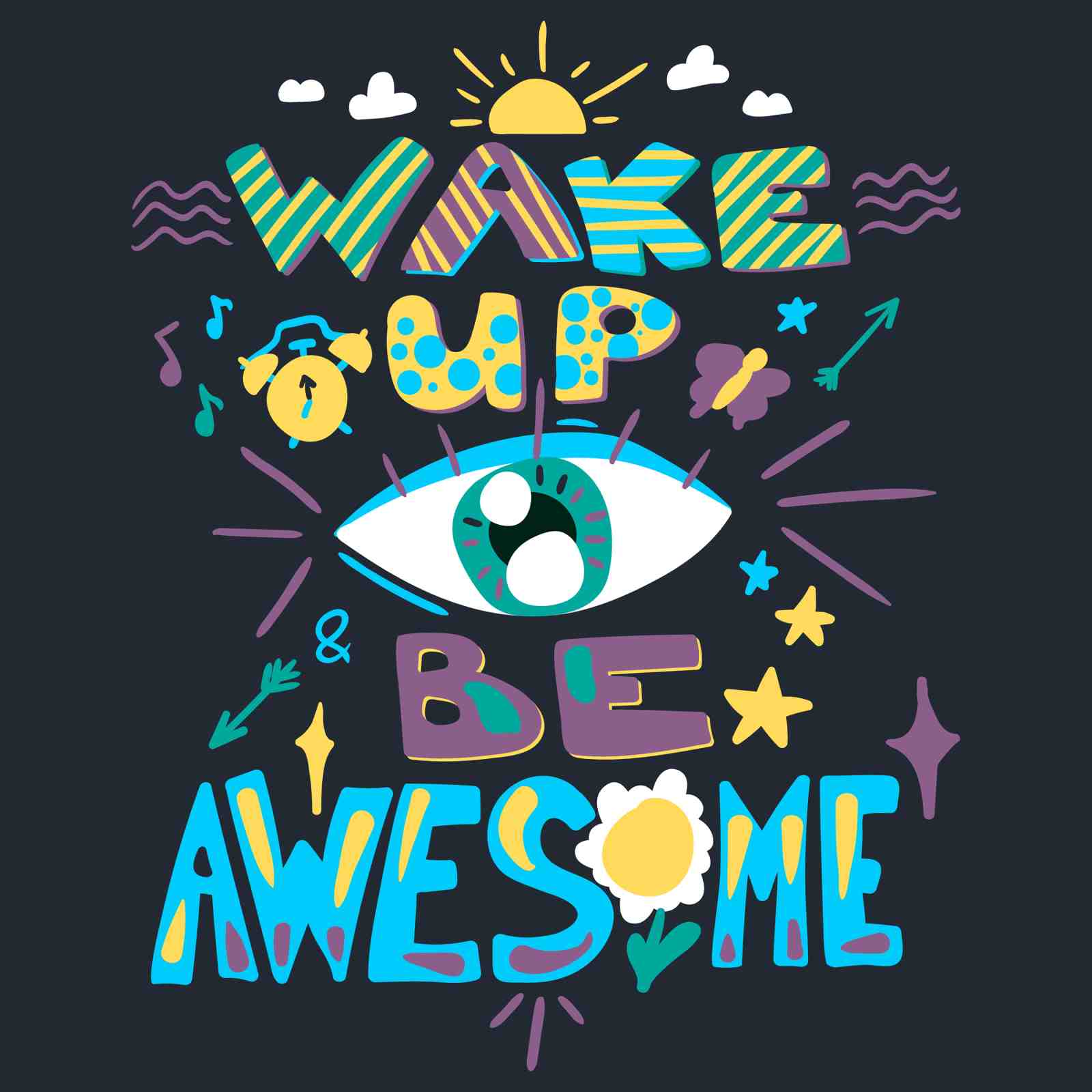 Wake Up Be Awesome Motivational Typography Wall Art