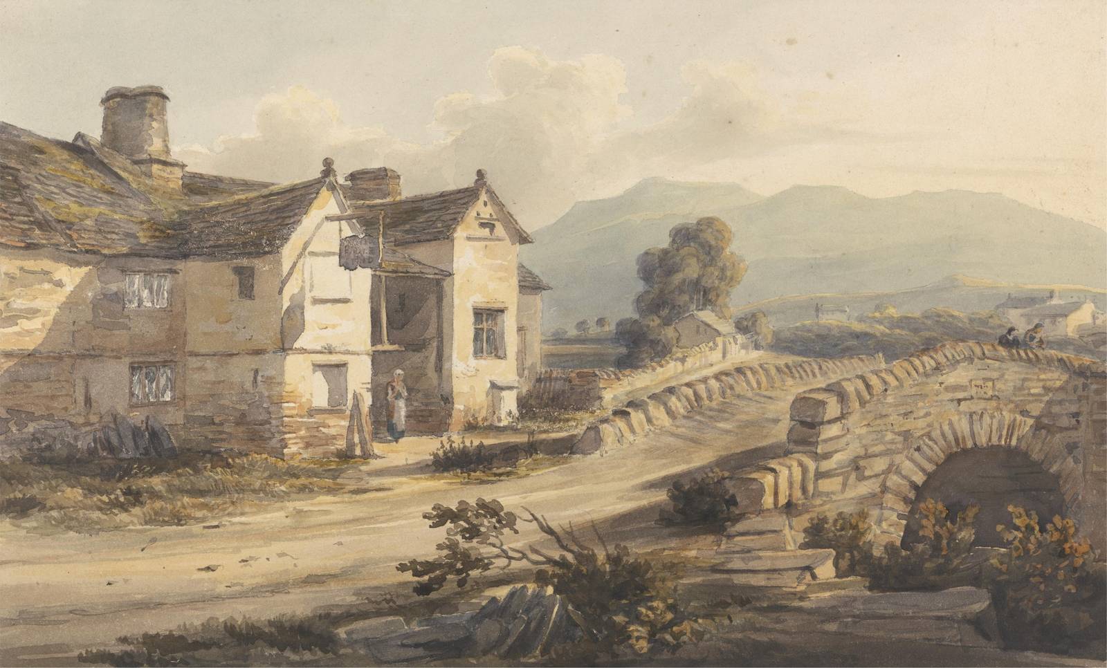 Vintage Countryside Inn Bridge Landscape Wall Art