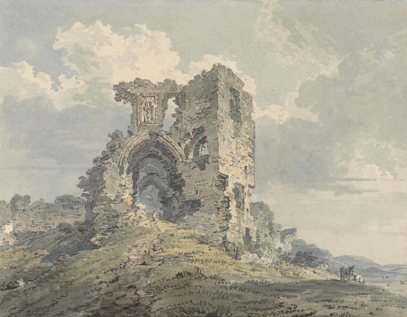 Historic Castle Ruins Watercolor Landscape Wall Art