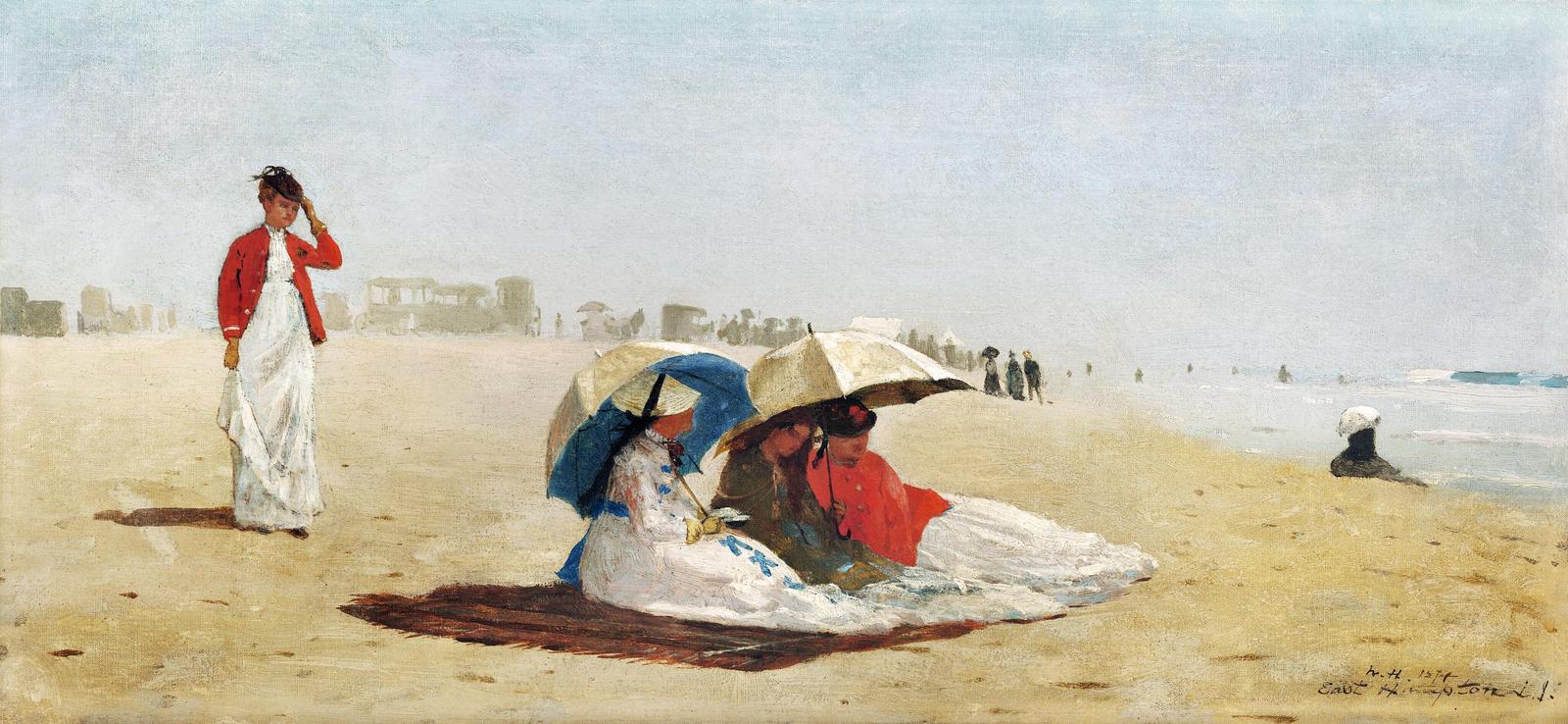 Vintage Beach Scene Umbrella Ladies Wall Art