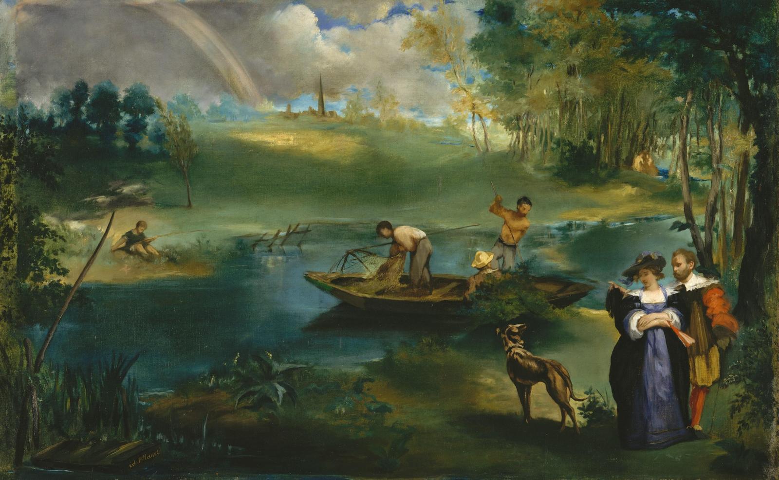 Rustic River Scene Couple & Fishermen Wall Art