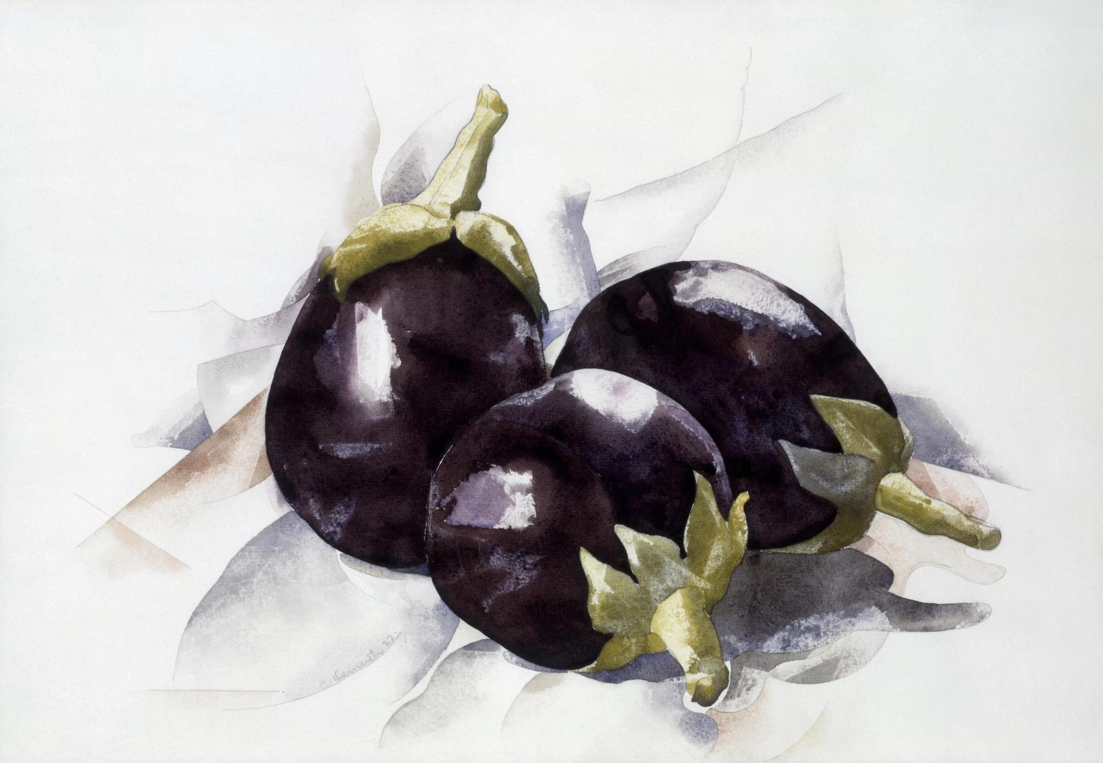 Elegant Eggplant Watercolor Still Life Wall Art