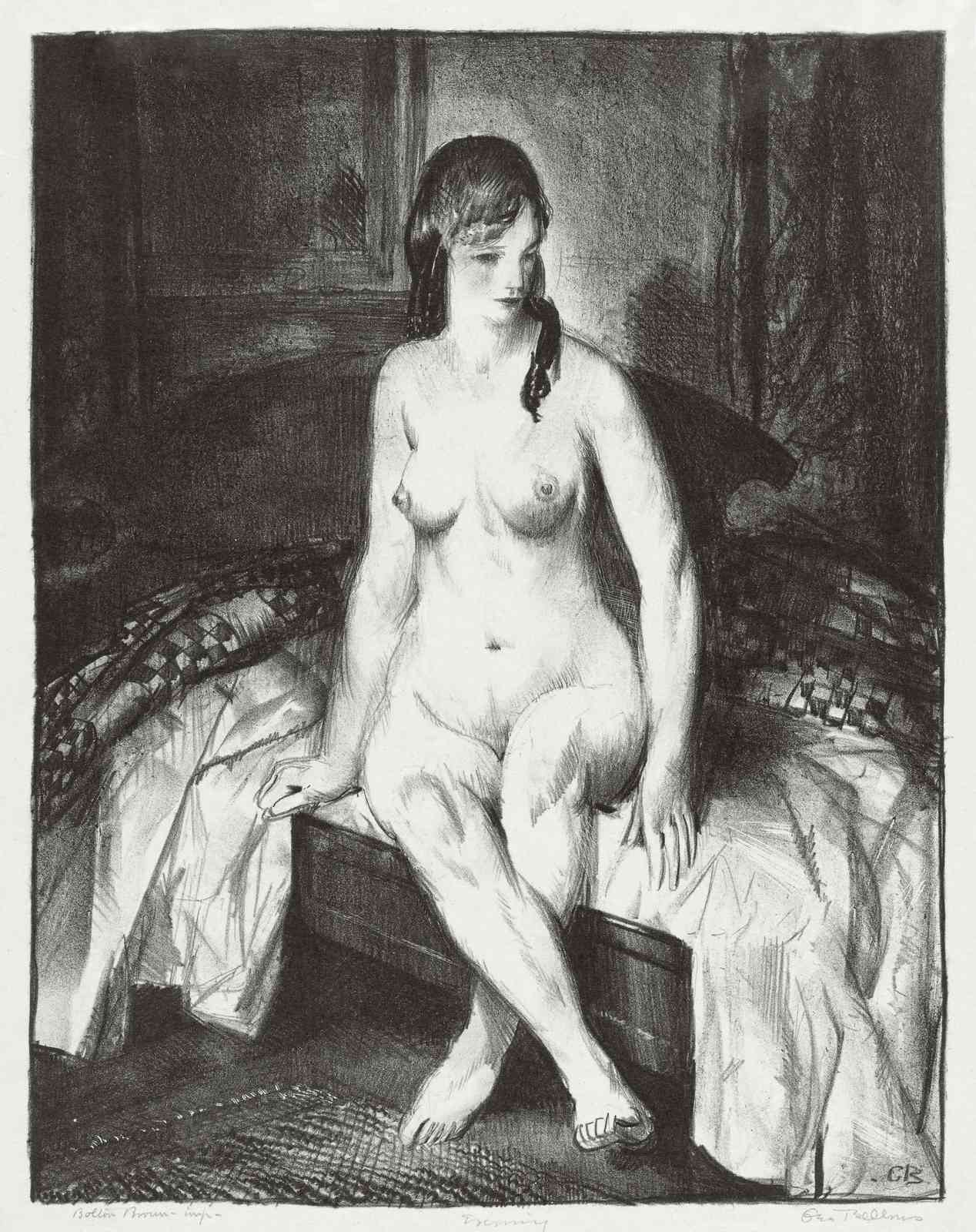 Nude Woman Sitting Bedroom Charcoal Wall Art