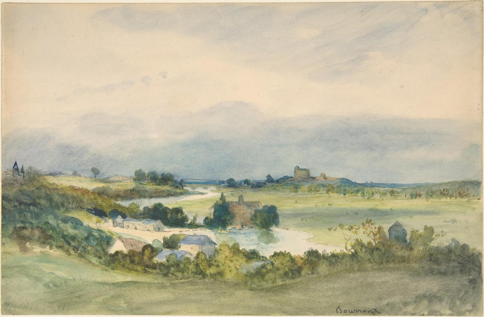 Serene Countryside Landscape Watercolor Wall Art