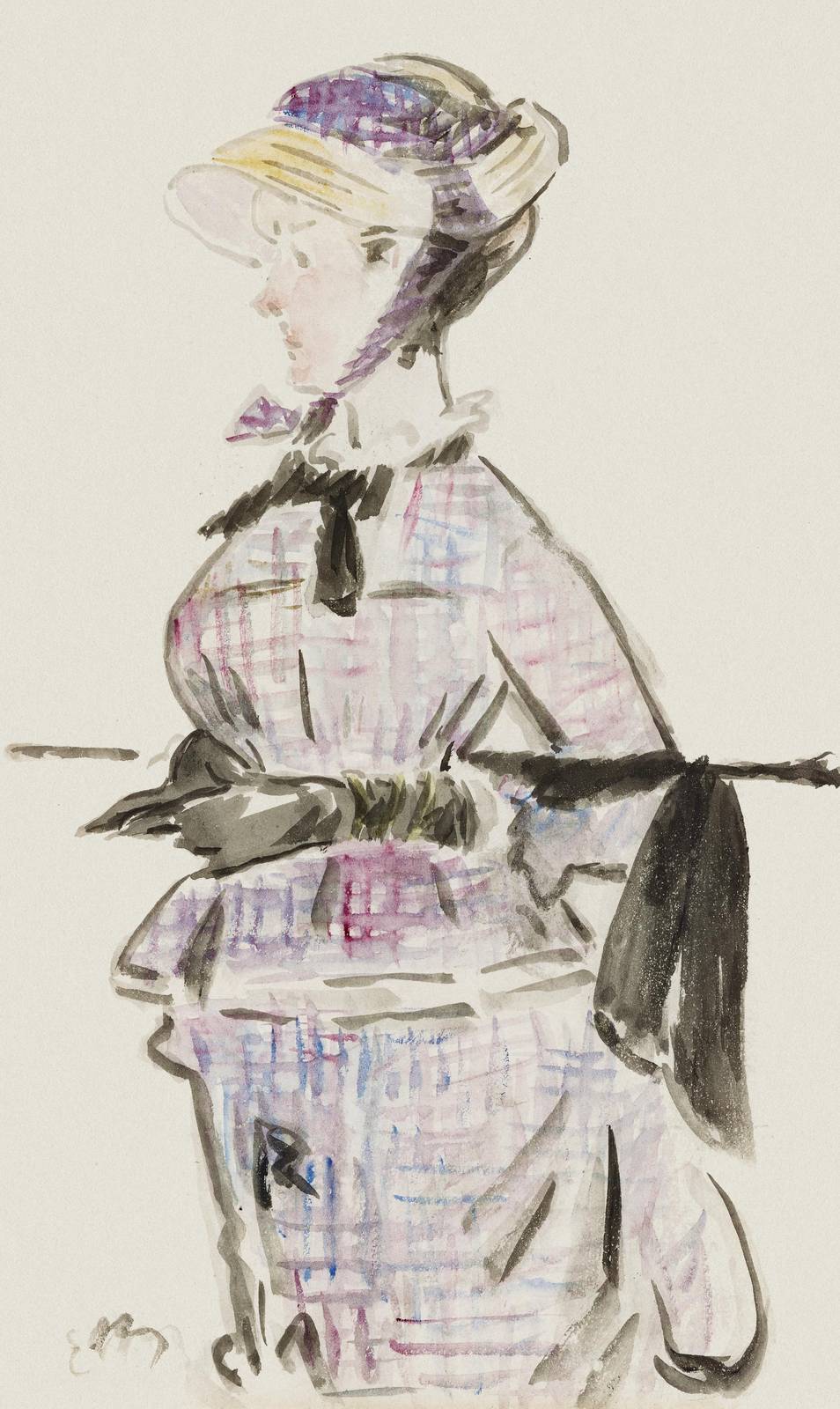 Elegant Lady in Plaid Watercolor Wall Art