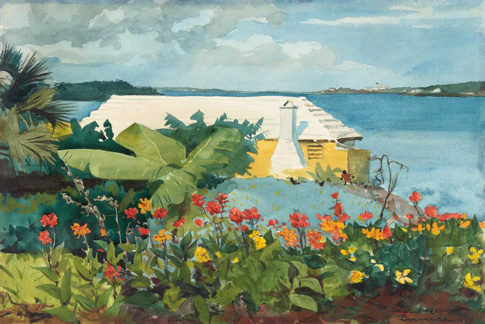 Tropical Seascape Yellow House Wall Art