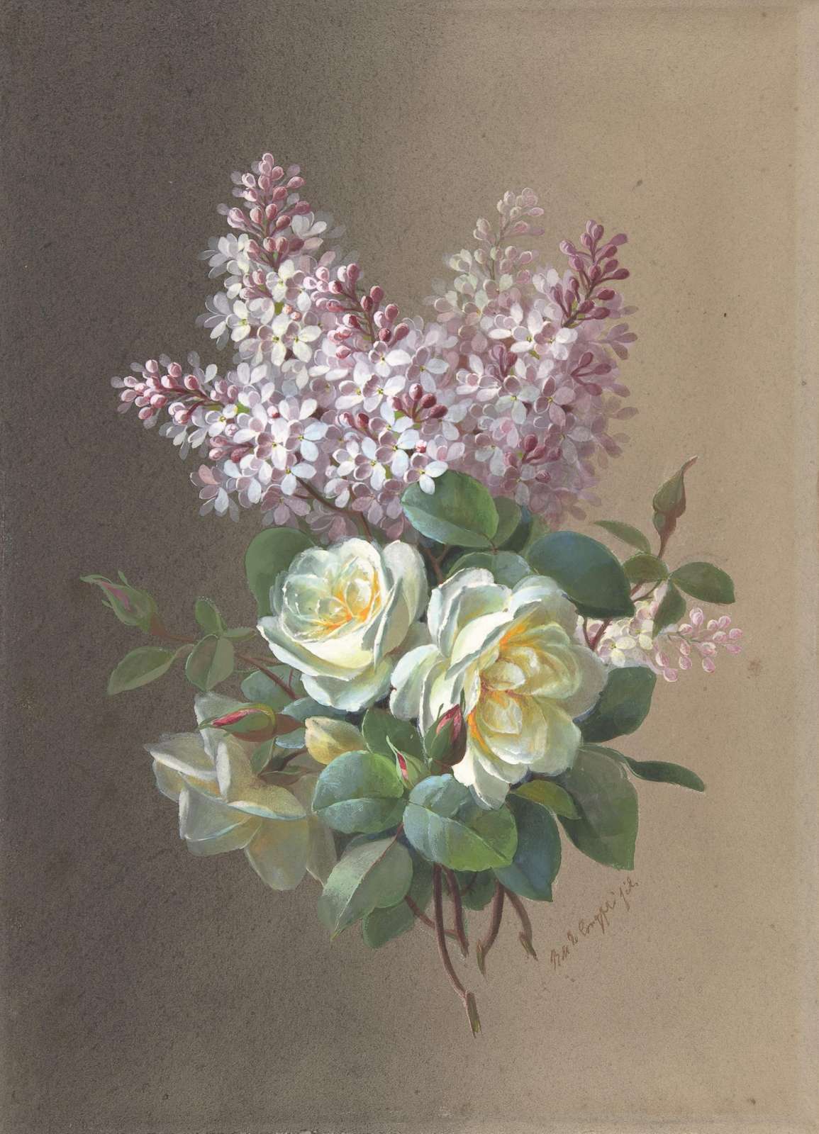 Vintage Rose & Lilac Floral Bouquet Wall Art