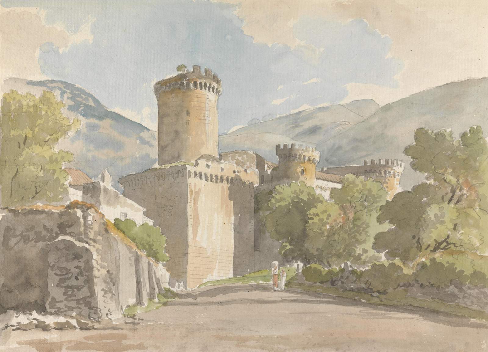 Historic Castle Landscape Watercolor Wall Art