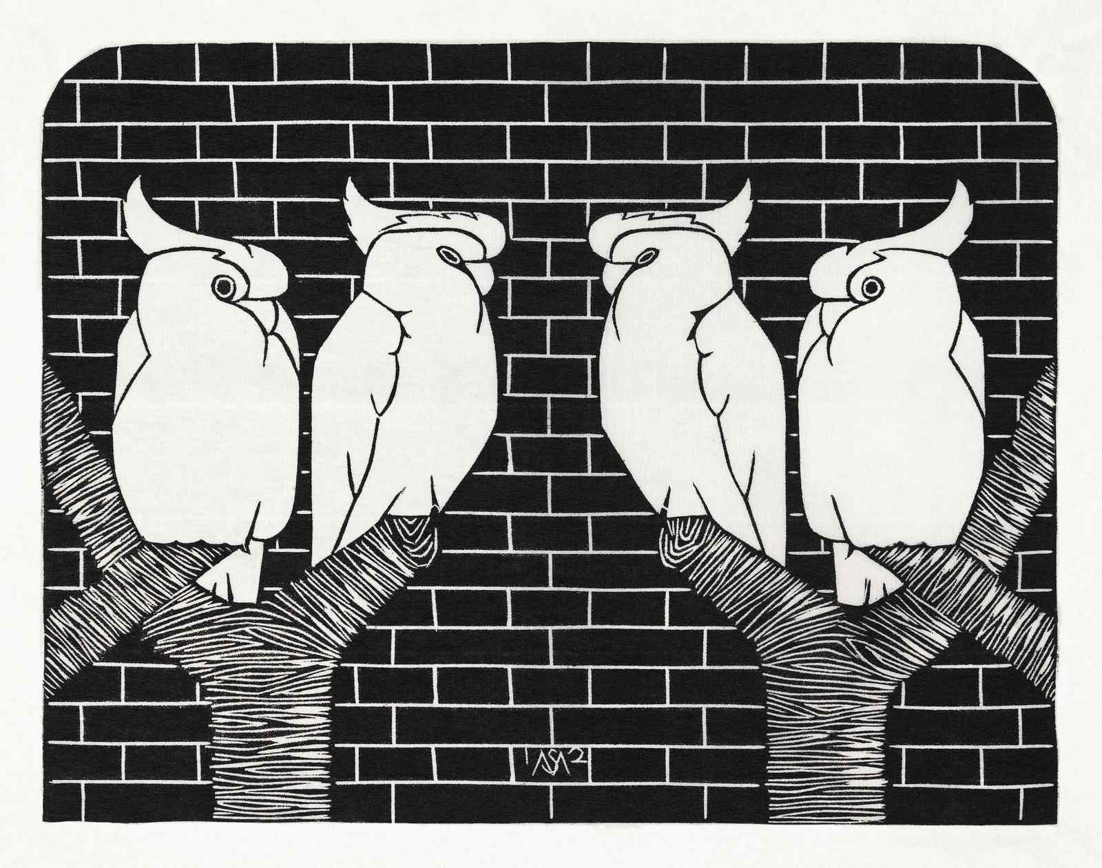 Four Cockatoos on Branches Wall Art