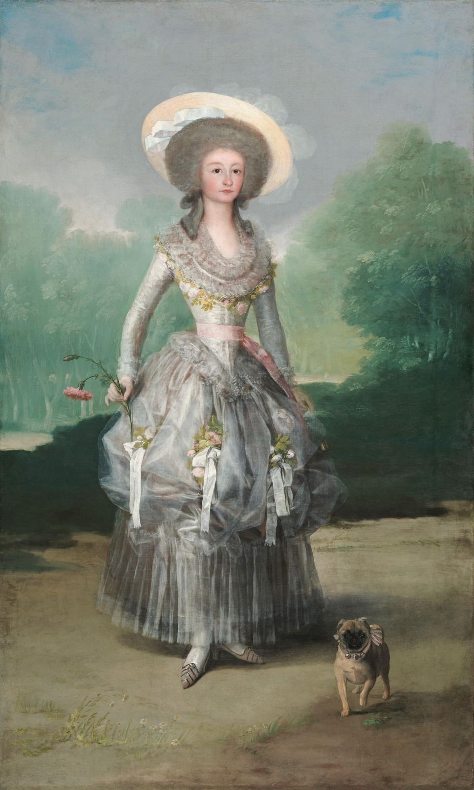Elegant Lady with Pug Vintage Portrait Wall Art