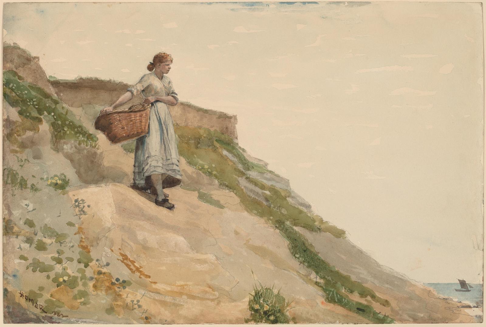 Coastal Girl with Basket Wall Art