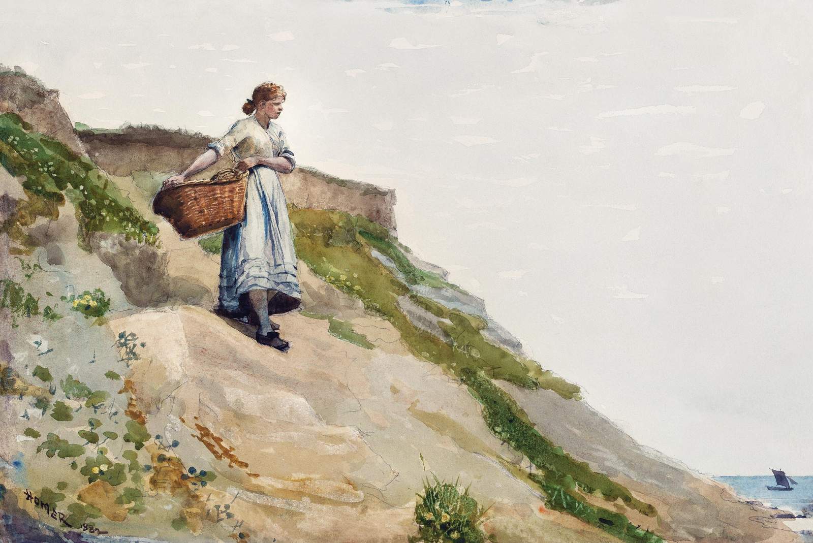 Coastal Woman with Basket Wall Art