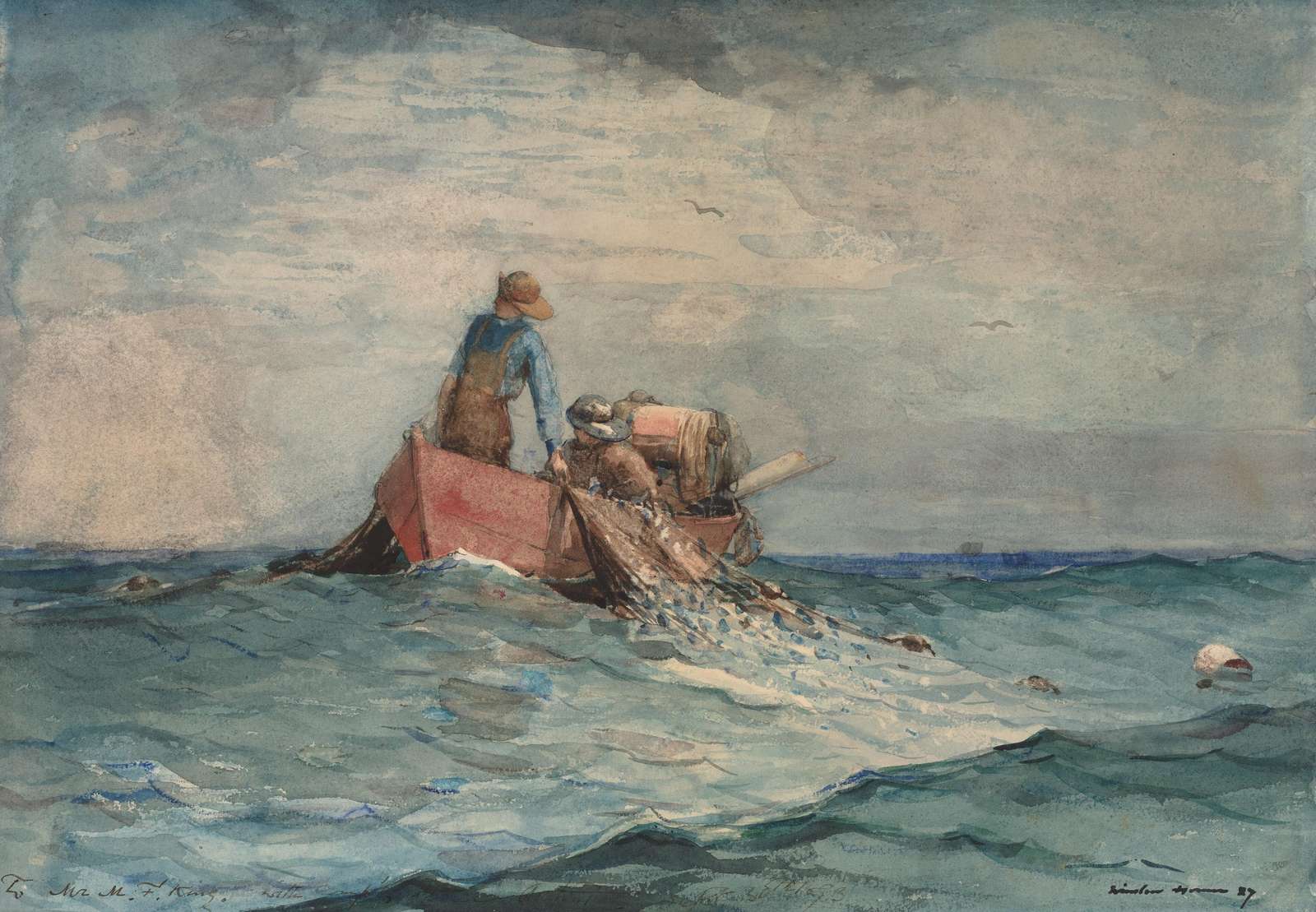 Coastal Fishermen Boat Scene Wall Art