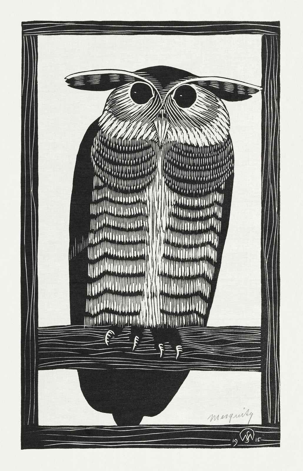Majestic Owl Illustration Black & White Wall Art