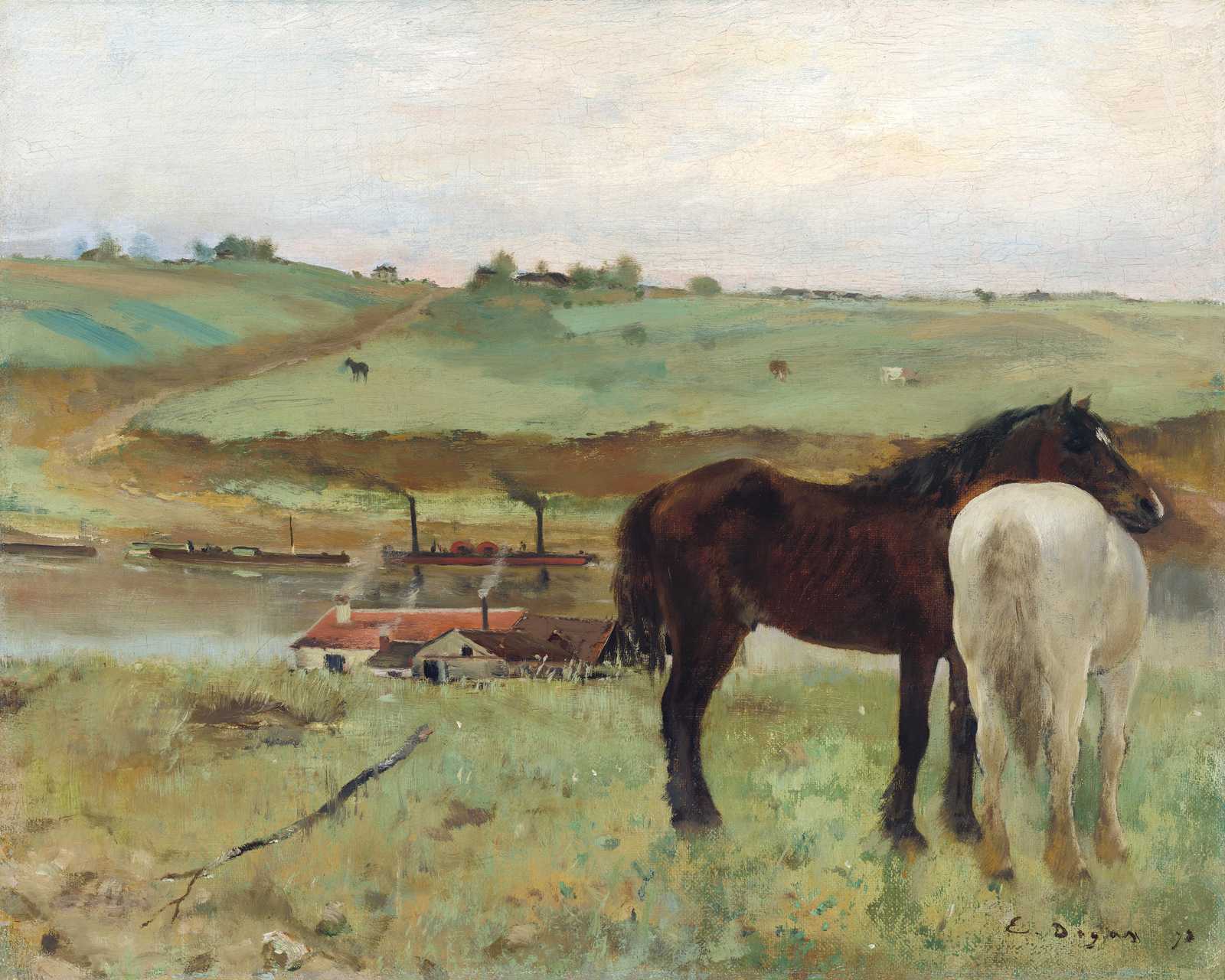 Horses by the River Landscape Wall Art