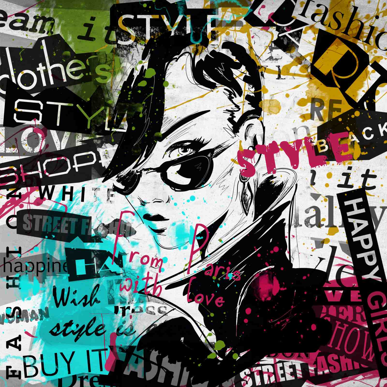 Urban Chic Fashion Girl Graffiti Wall Art