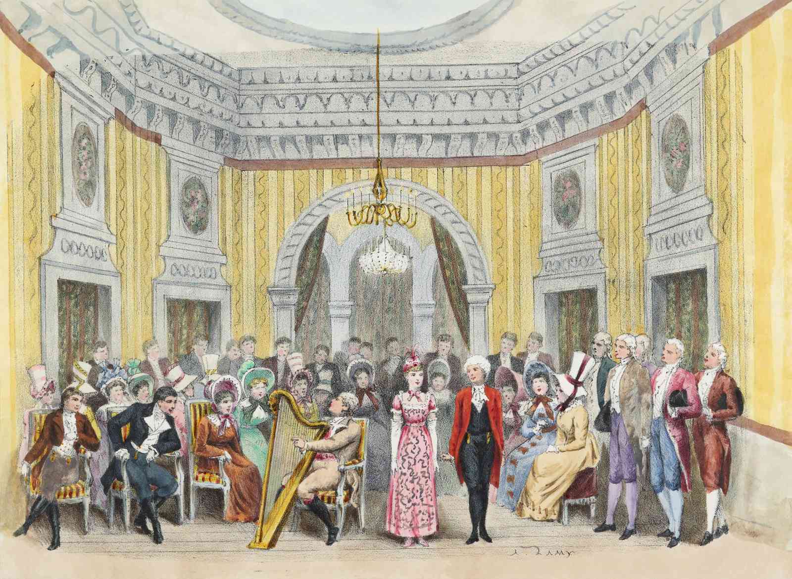 Elegant Regency Salon Harpist Wall Art