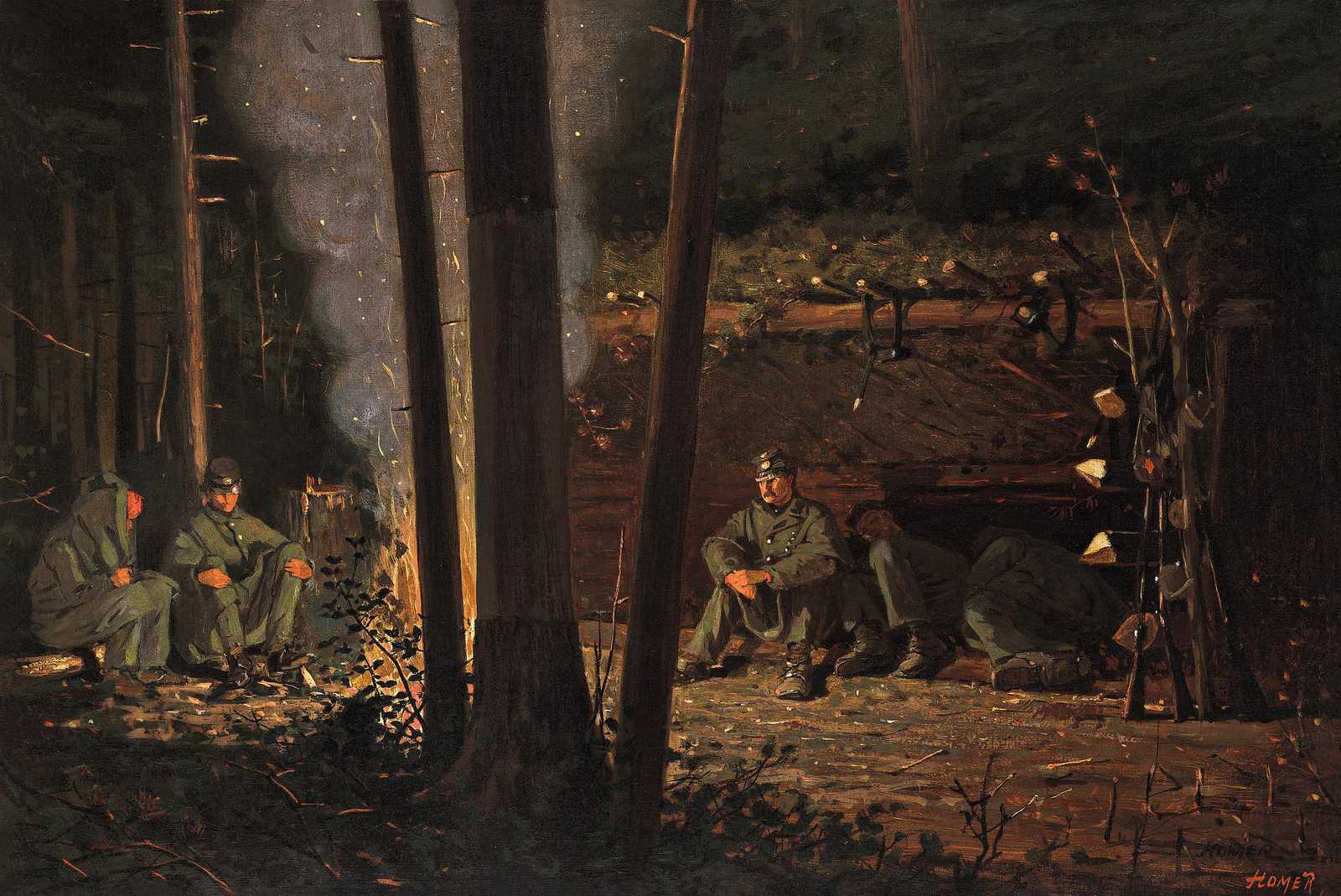 Camp Fire Soldiers Forest Wall Art