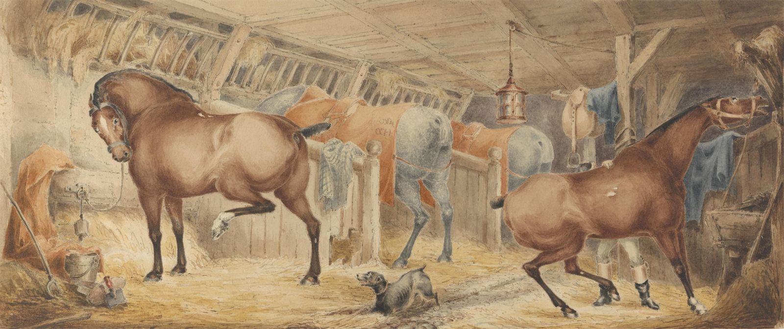 Vintage Horse Stable Watercolour Wall Art