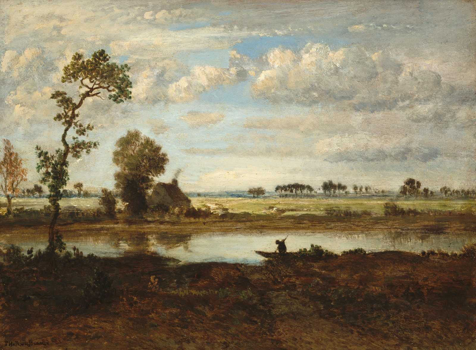 Serene River Landscape & Boatman Wall Art