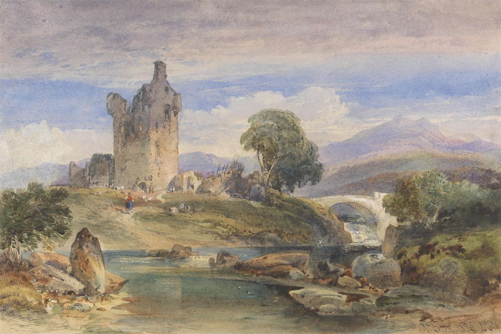 Historic Castle Landscape Watercolor Wall Art