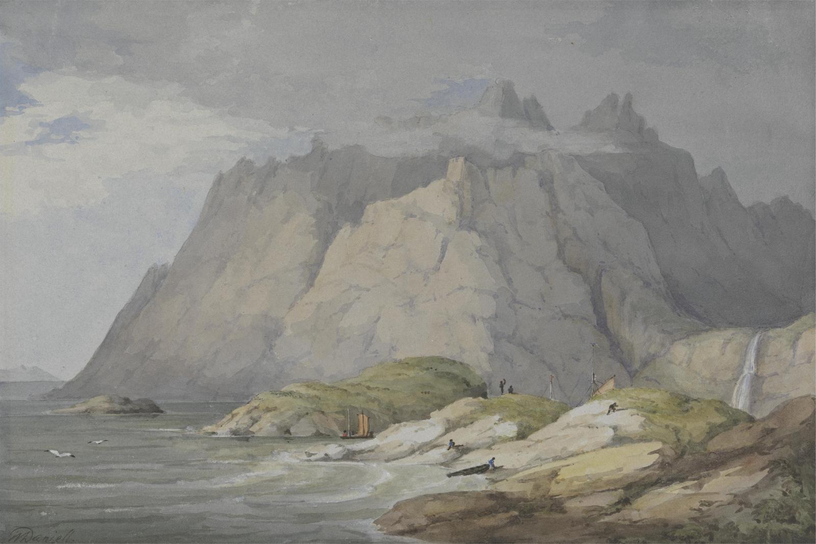 Majestic Mountain Coastline Watercolor Wall Art